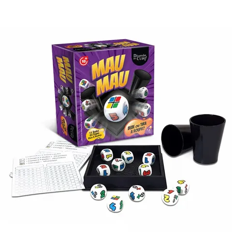 Jogo Mau Mau com 11 Dados e 02 Copos Diversão ao Cubo
