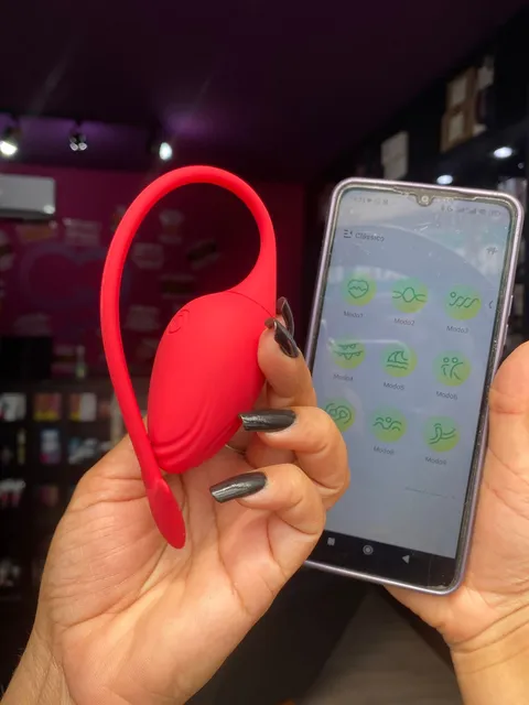 Vibrador de casal -por aplicativo de celular- 09 intensidades – vermelho