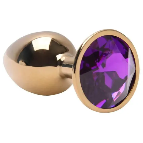 Plug Anal de Metal dourado com joia roxa – Tamanho M