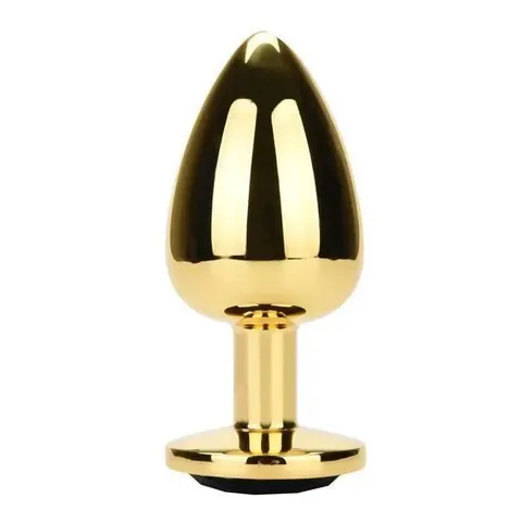 Plug Anal de Metal dourado com joia preta – Tamanho G
