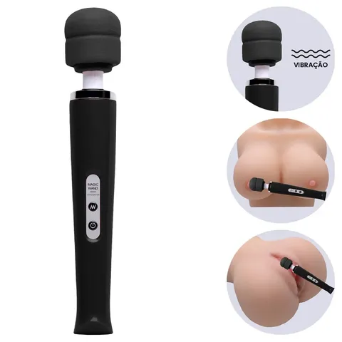 Vibrador Varinha Mágica 32 cm preta – Recarregável