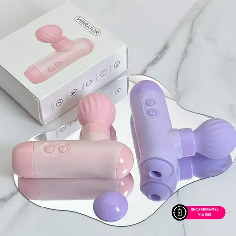 Mini pistola massageadora com estimulador por tecnologia de vibroar – recarregavel