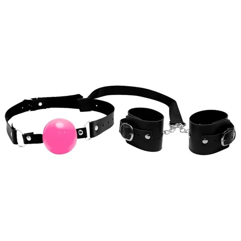 Kit Bracelete Bondagem com Mordaça Bola