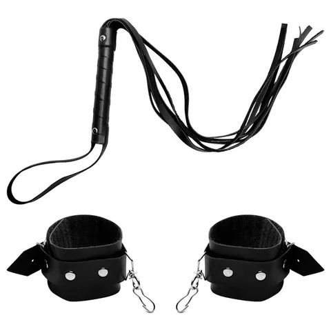 Kit Algema Bracelete e Chicote Couro Sado