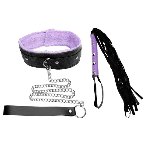 Kit Coleira Guia Corrente Chicote Luxo