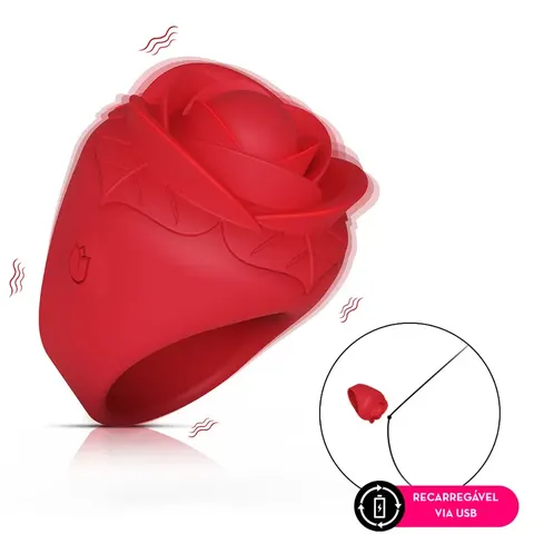 Mini vibrador anel em formato de rosa