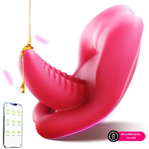 Vibrador de calcinha em formato de boca por aplicativo – recarregável