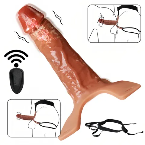 Cinta peniana realística com controle remoto – recarregável