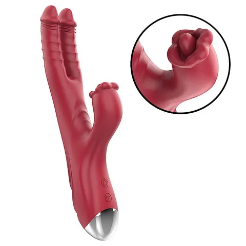 Vibrador duplo vai e vem com estimulador clitoriano – recarregável