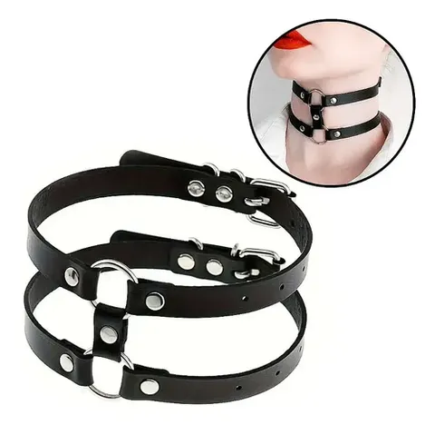 Coleira Dupla Fivela - Choker Rebite