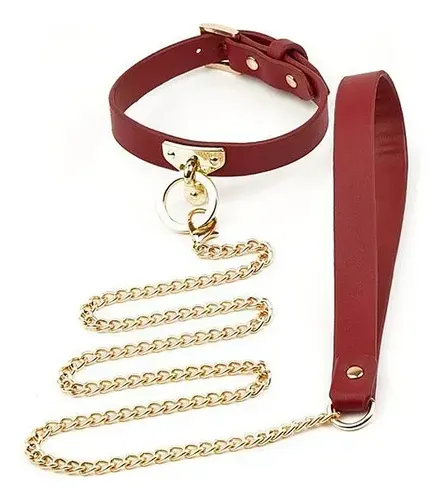 Coleira Bondage e Corrente Guia - Vermelho