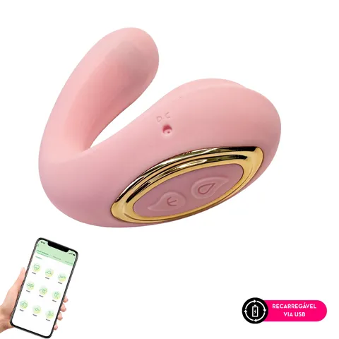 Vibrador com estimulador clitoriano por aplicativo de celular – recarragável