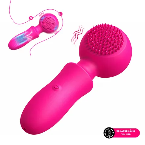 Mini massageador varinha mágica com cerdas estimuladora – recarregável