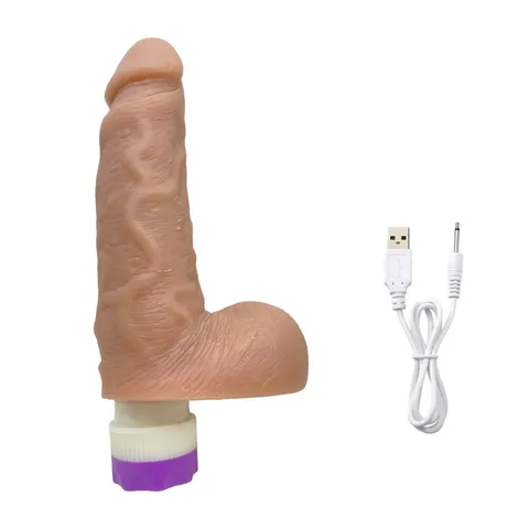 Prótese Realística 18 x 4,5 cm com Vibro Recarregável - Bege