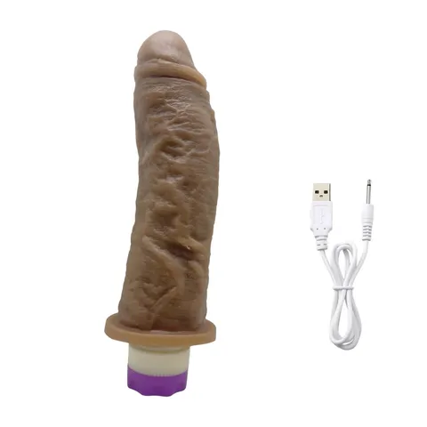 Prótese Realística 19 x 5 cm com Vibro Recarregável - Chocolate