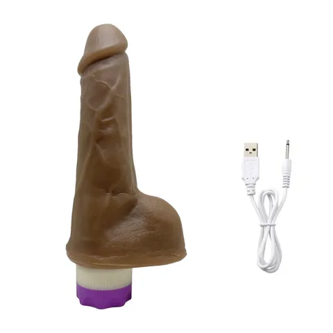 Prótese Realística 16 x 4 cm com Vibro Recarregável - Chocolate – Ref. LI-CH-VR-0009