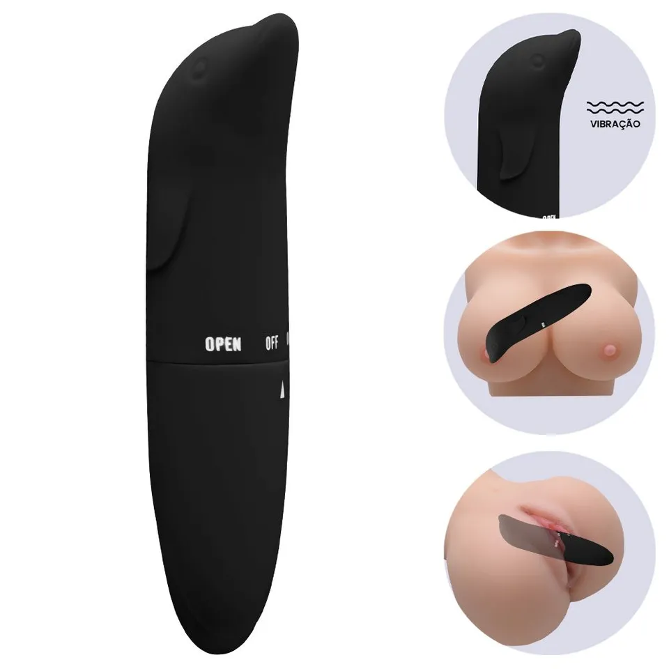 Vibrador Ponto G Golfinho Aveludado 01 Intensidade- Preto — foto 1 de 3