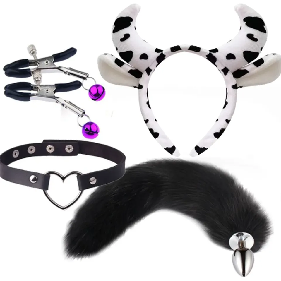 Kit Sado com Tiara, Plug, Grampos para Seios e Coleira