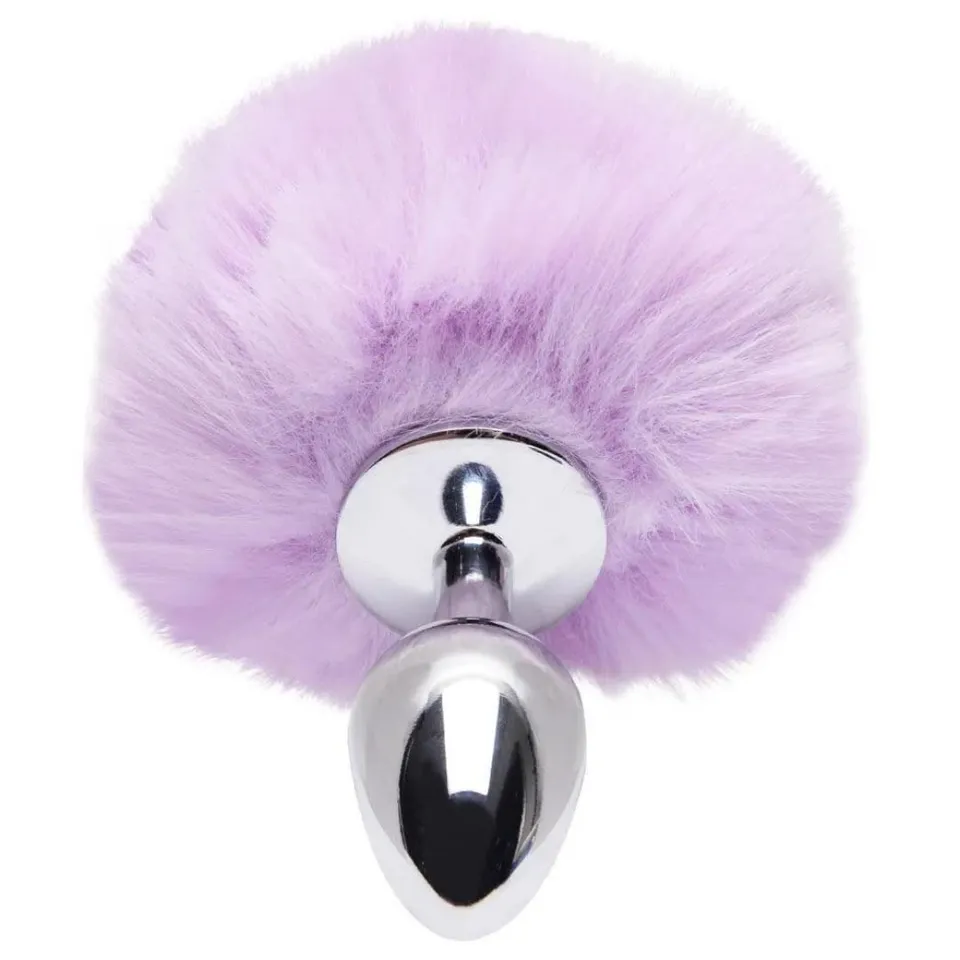 Plug anal de aço prata com pompom lilas (M) — foto 1 de 2