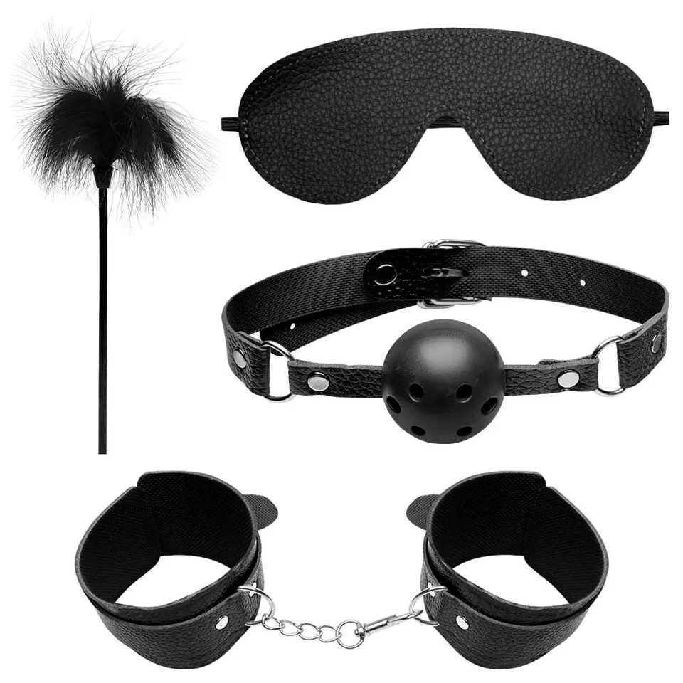 Kit Sado Erótico Pena Bandage 4 peças – preto