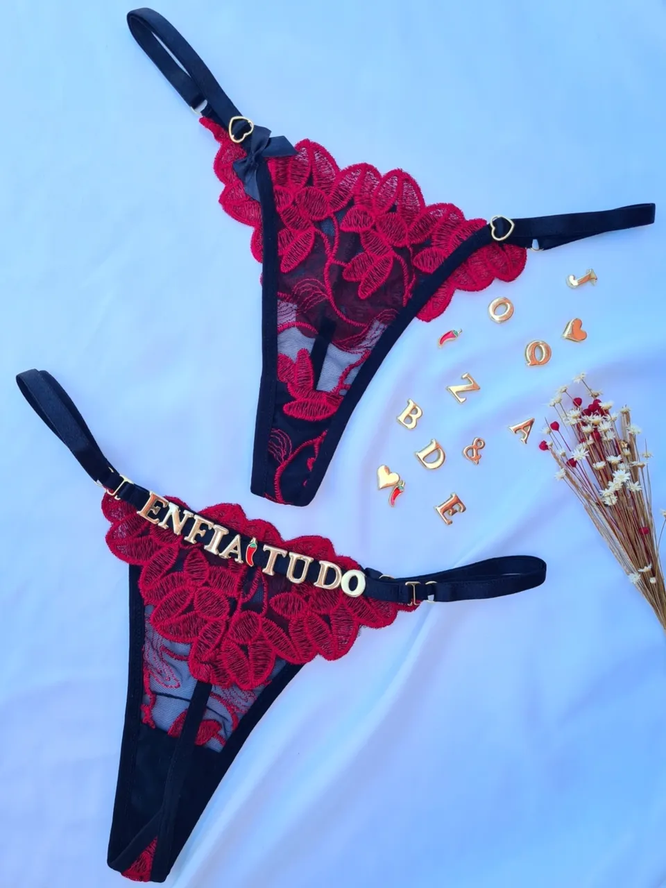 Calcinha renda personalizável – preto com rosa
